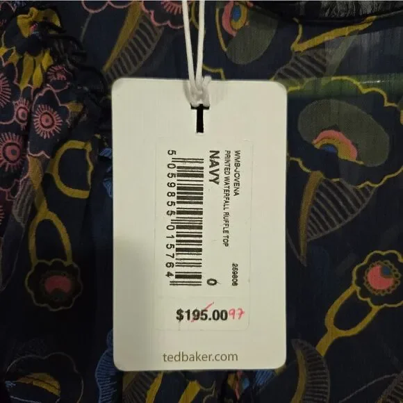 🐢 Ted Baker Juvena Floral Printed waterfall ruffle long sleeve top.Size 1.